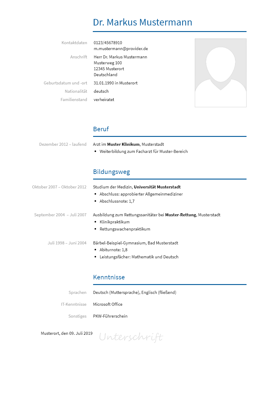 Lebenslauf Facharzt erstellen