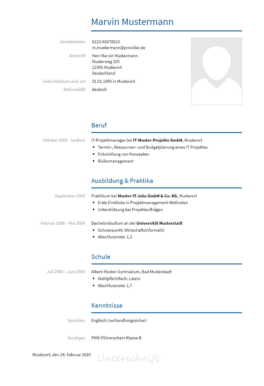 Lebenslauf Itprojektmanager erstellen