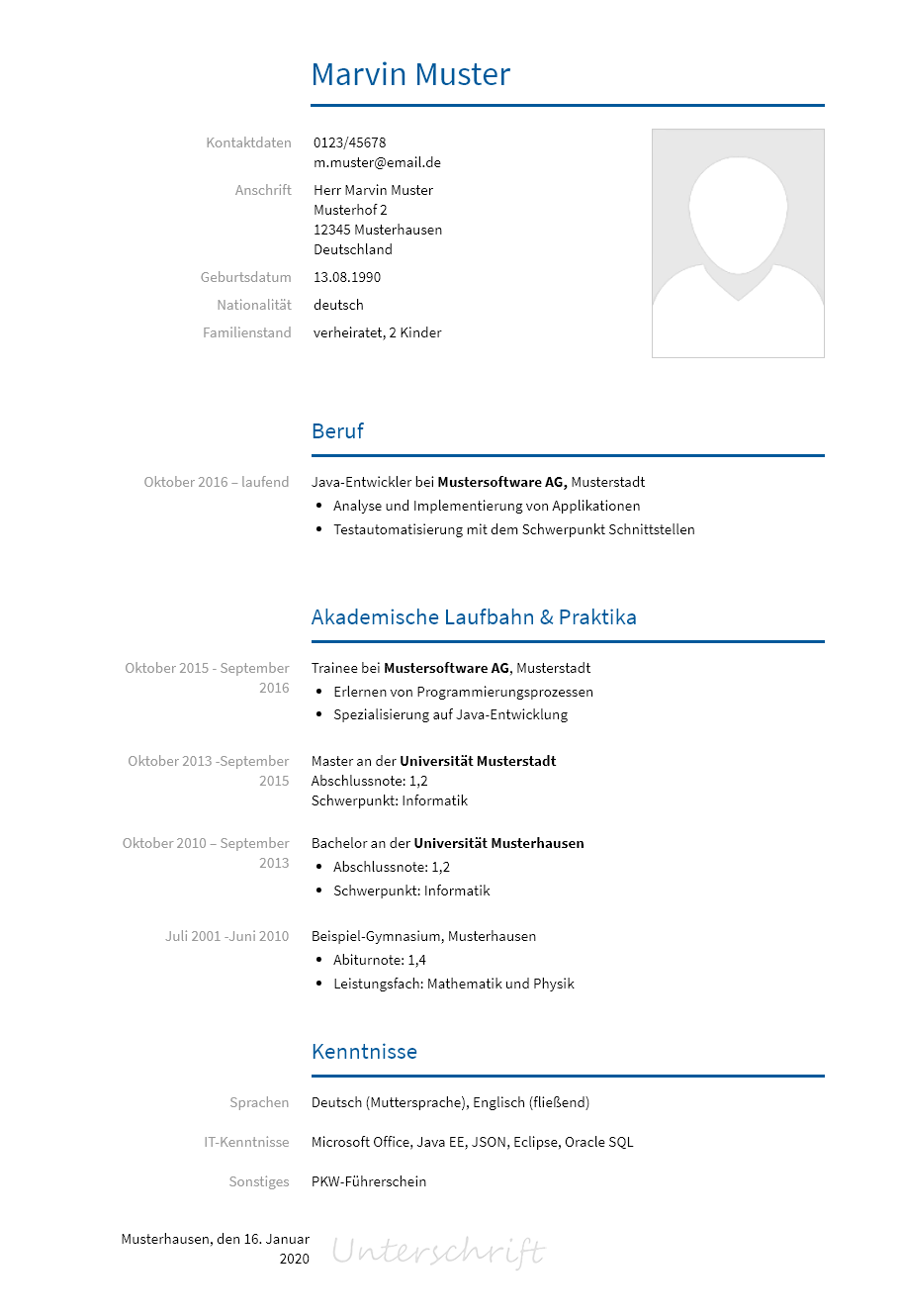 Lebenslauf Java-Entwickler erstellen
