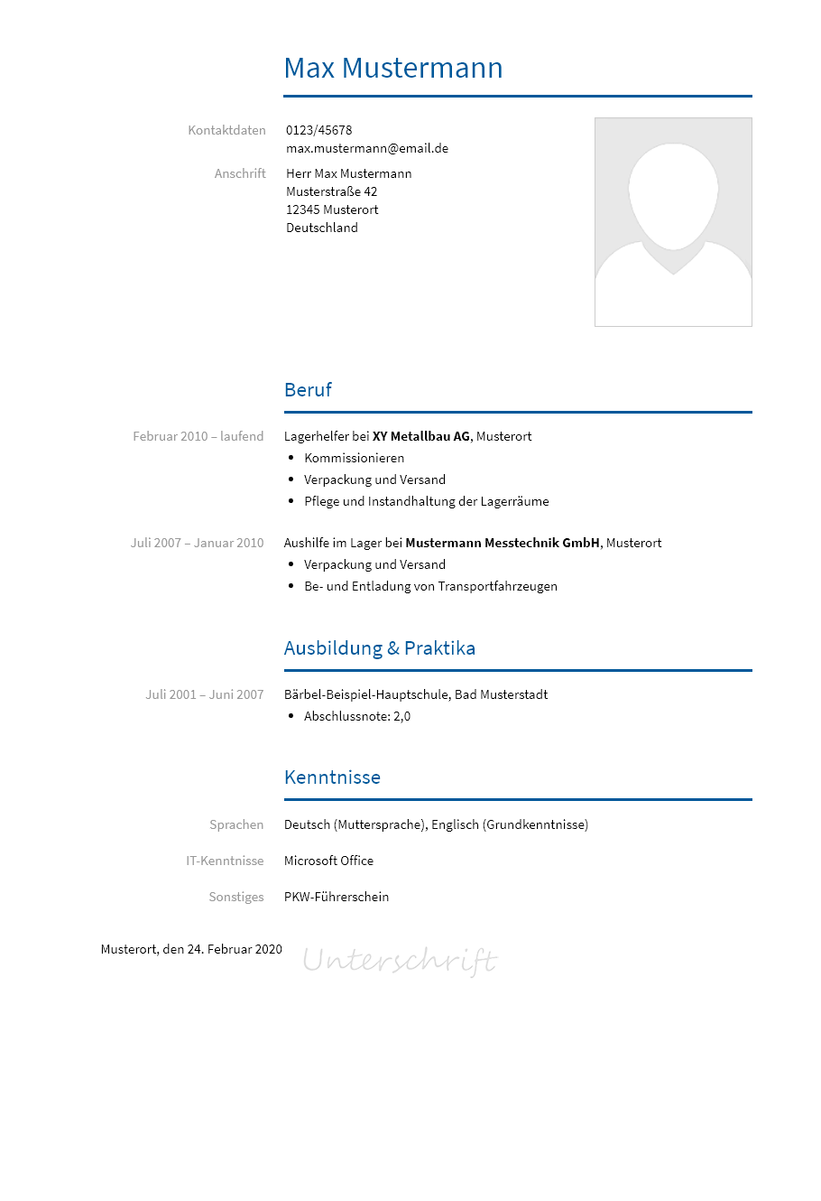 Lebenslauf Lagerhelfer erstellen