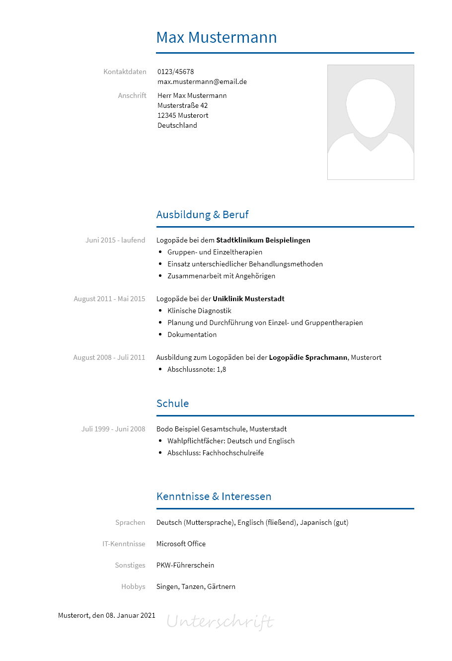 Lebenslauf Logopaede erstellen