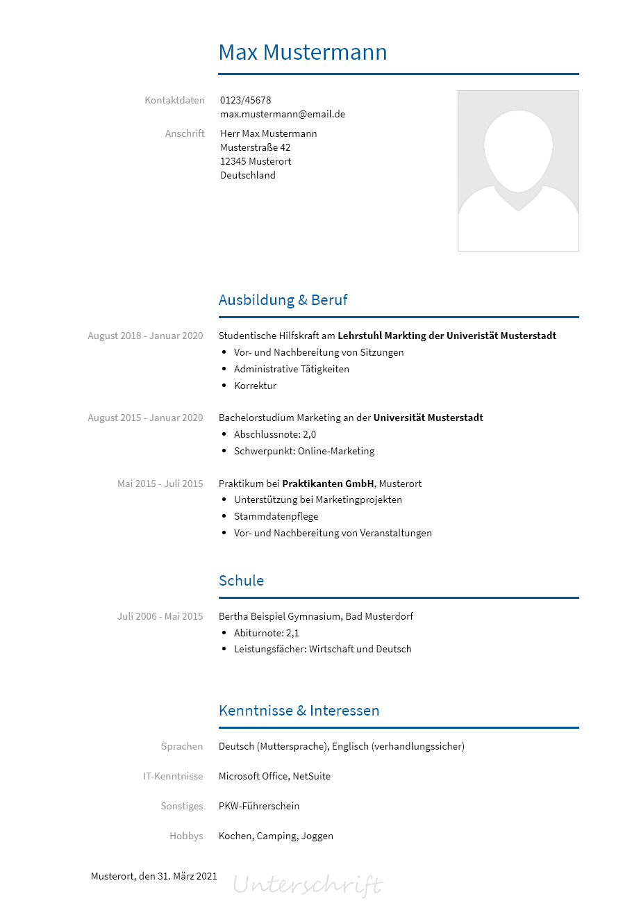 Lebenslauf Marketingassistent erstellen