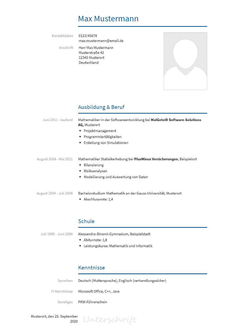 Lebenslauf Mathematiker erstellen
