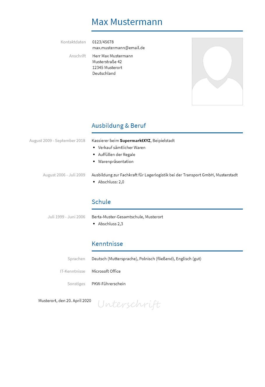 Lebenslauf Minijob erstellen