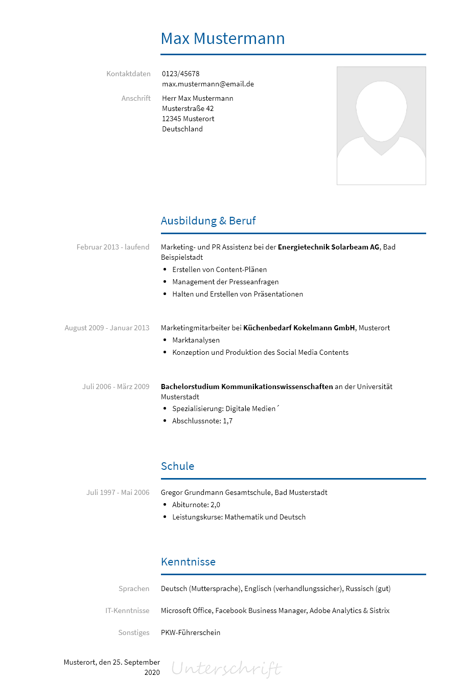 Lebenslauf Online-Marketing-Manager erstellen