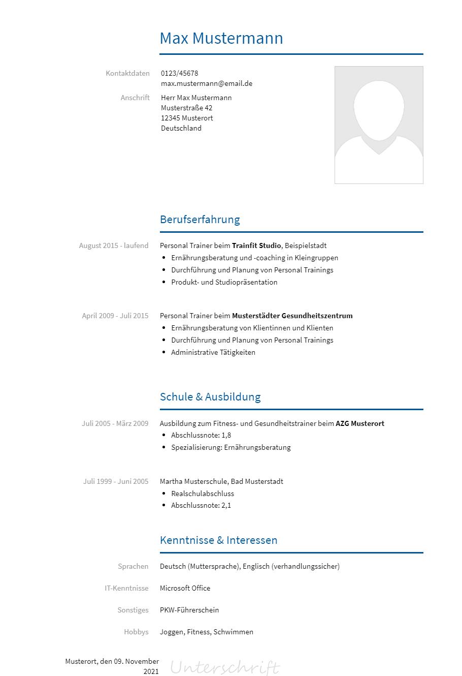 Lebenslauf Personal-Trainer erstellen
