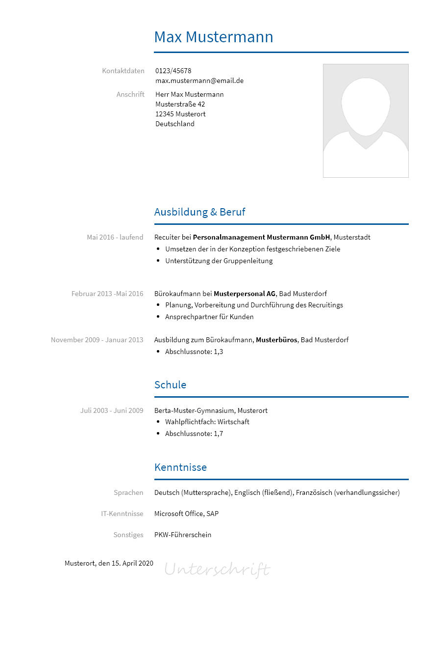 Lebenslauf Personalreferent erstellen