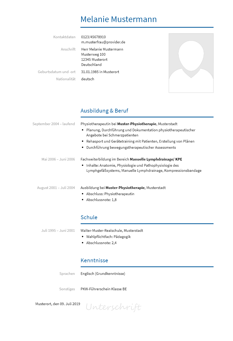 Lebenslauf Physiotherapeut erstellen