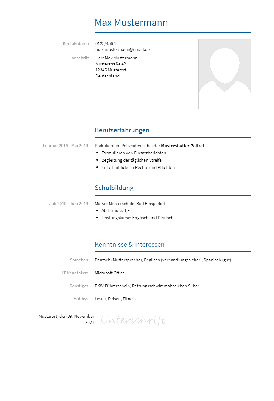 Lebenslauf Polizei erstellen
