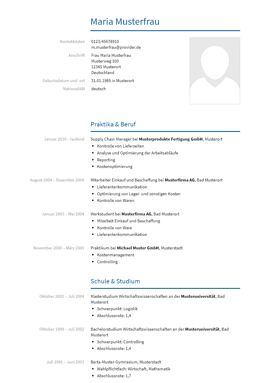 Lebenslauf Qualitaetsmanager erstellen
