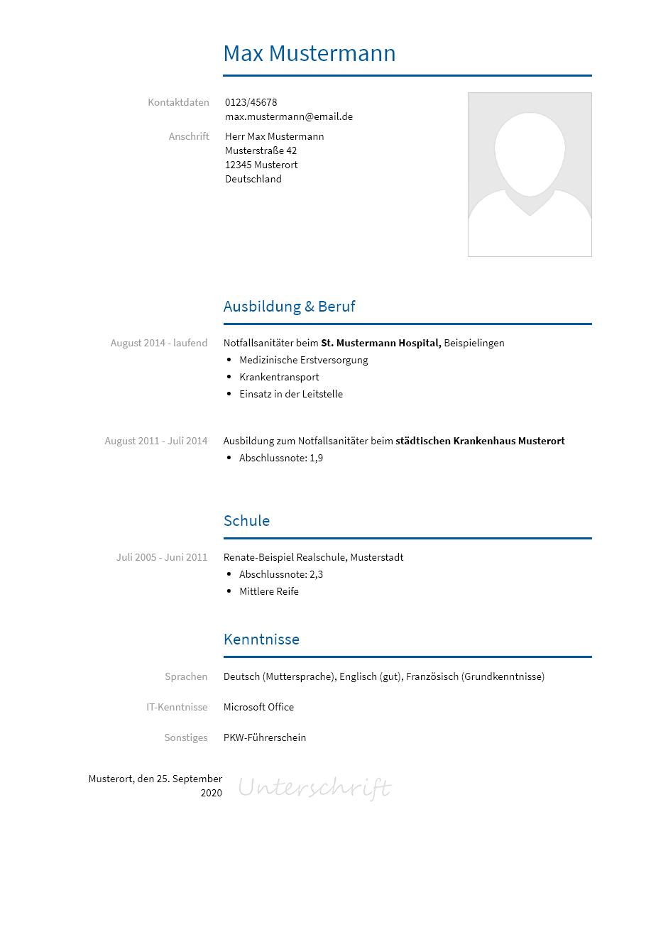 Lebenslauf Rettungssanitaeter erstellen