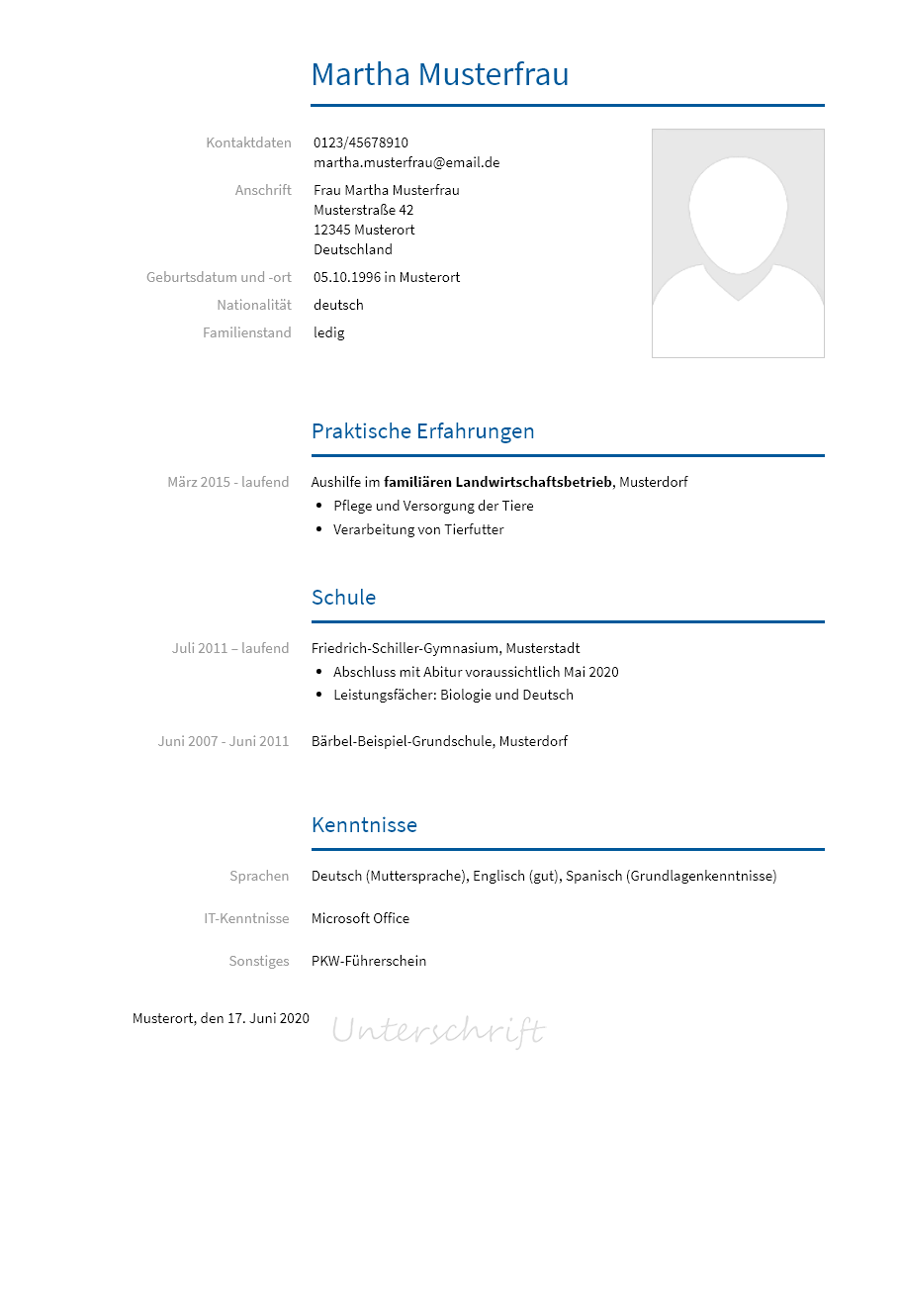Lebenslauf Schuelerpraktikum erstellen