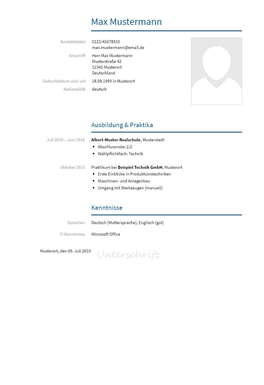 Lebenslauf Ausbildung erstellen