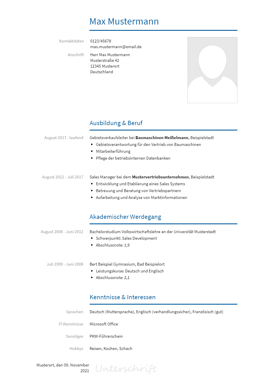Lebenslauf Territory-Manager erstellen