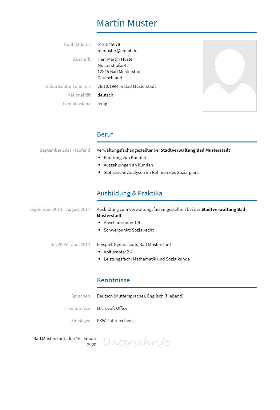 Lebenslauf Verwaltungsfachangestellter erstellen