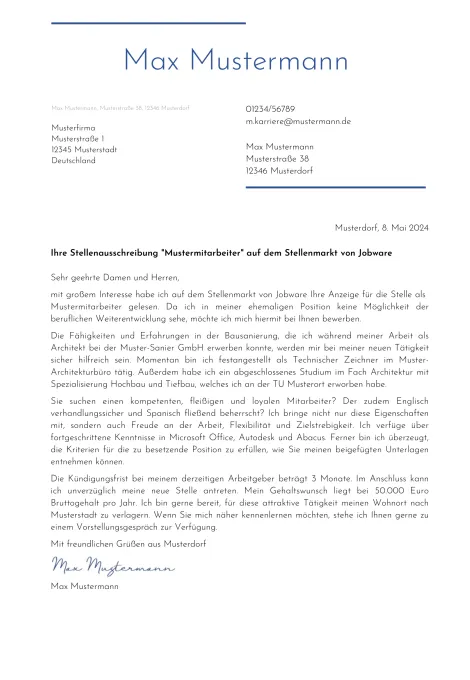 Muster für die Bewerbung aktuell