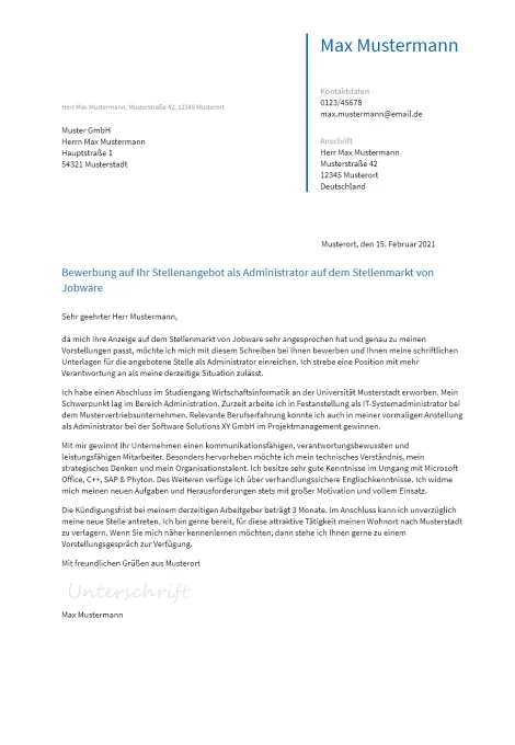 Anschreiben Administrator erstellen