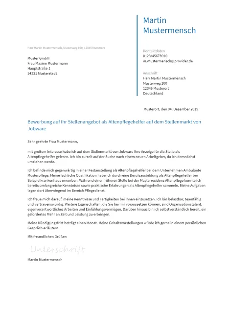Anschreiben Altenpflegehelfer erstellen