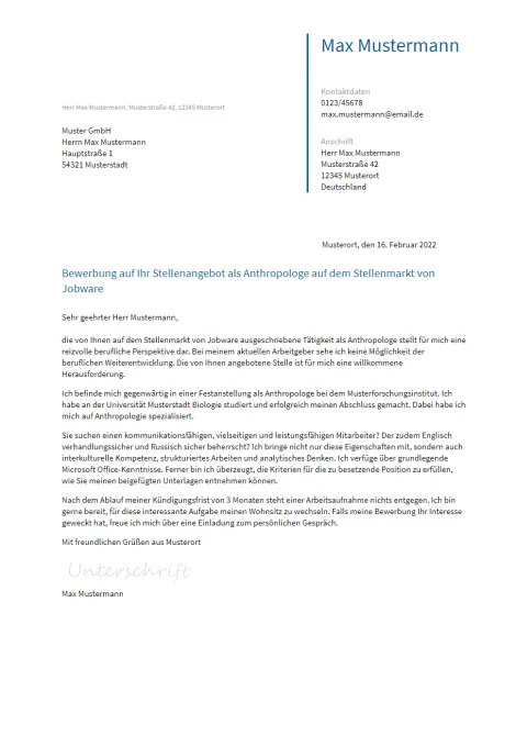 Anschreiben Anthropologe erstellen