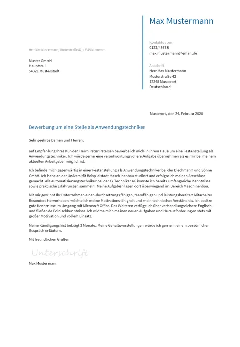 Anschreiben Anwendungstechniker erstellen