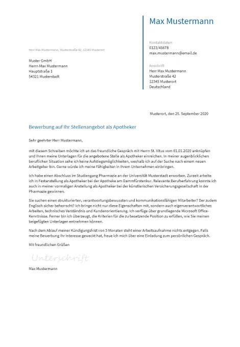Anschreiben Apotheker erstellen