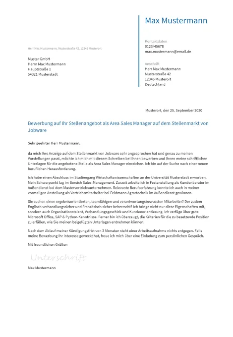 Anschreiben Area-Sales-Manager erstellen