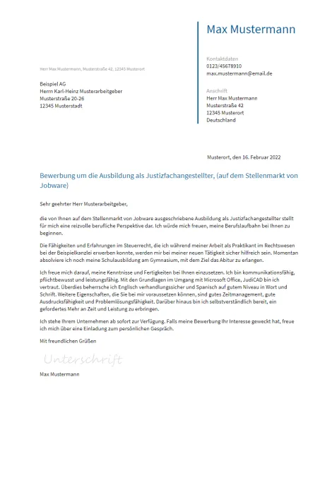 Anschreiben Ausbildung-Justizfachangestellter erstellen