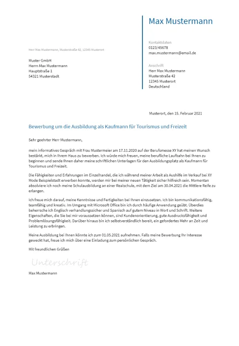 Anschreiben Ausbildung-Kaufmann-Fuer-Tourismus-Und-Freizeit erstellen