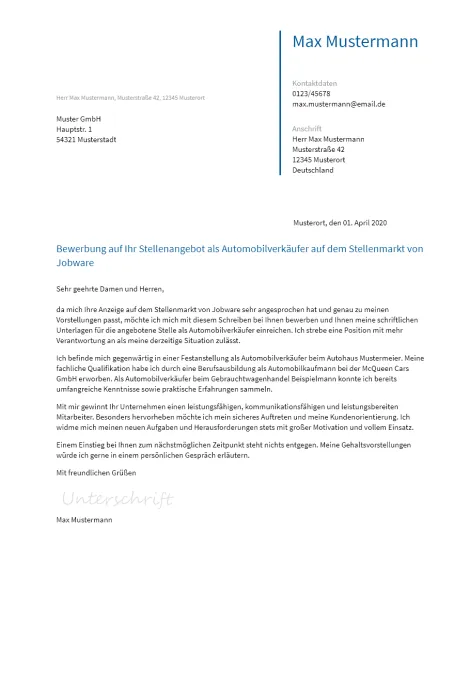 Anschreiben Automobilverkaeufer erstellen