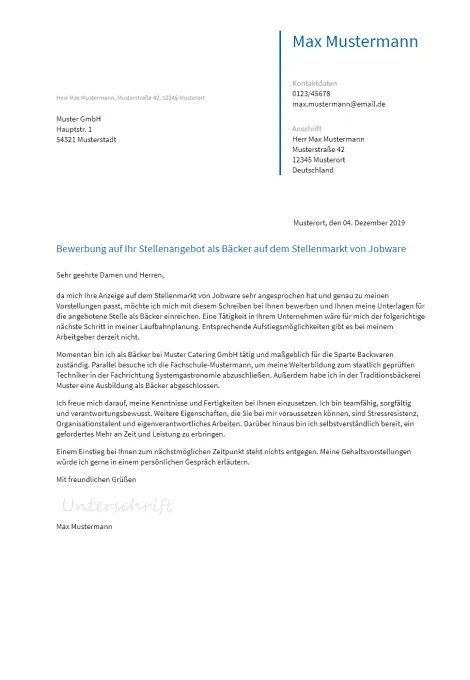 Anschreiben Baecker erstellen