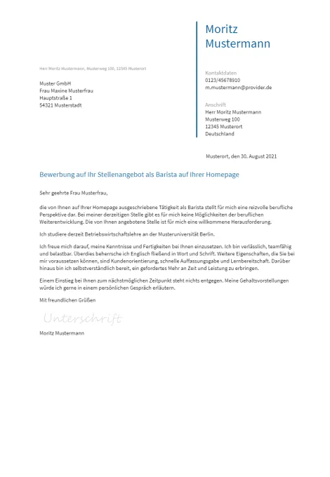 Anschreiben Barista erstellen