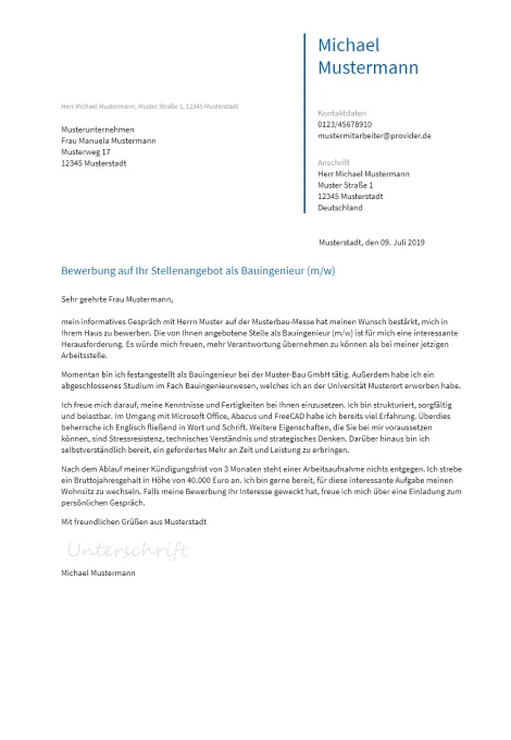 Anschreiben Bauingenieur erstellen