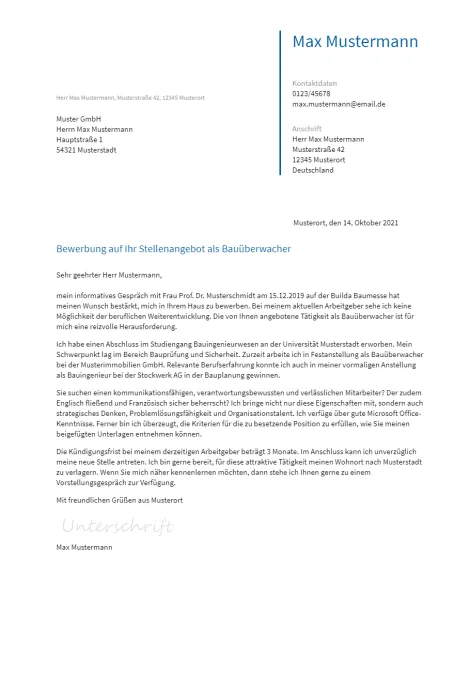 Anschreiben Bauueberwacher erstellen