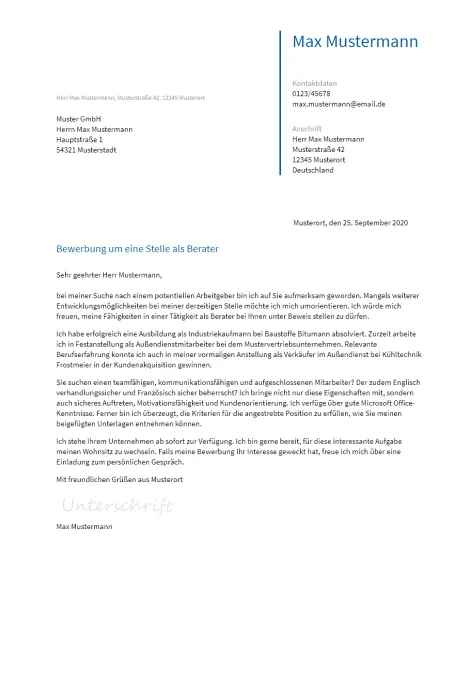 Anschreiben Berater erstellen