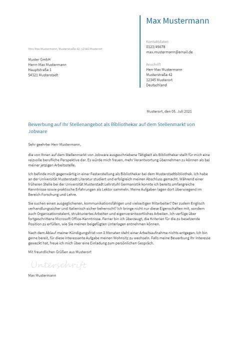 Anschreiben Bibliothekar erstellen