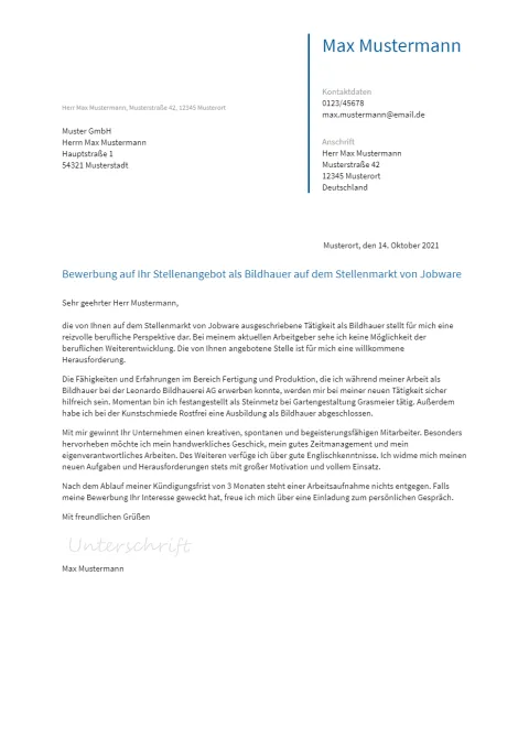 Anschreiben Bildhauer erstellen