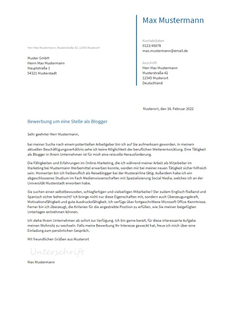 Anschreiben Blogger erstellen