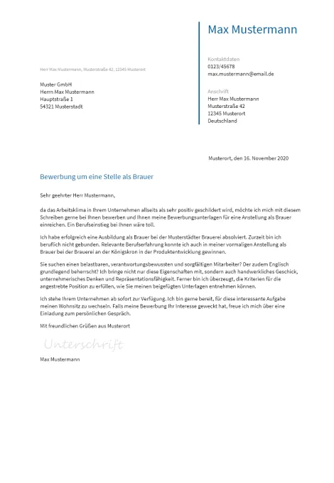 Anschreiben Brauer erstellen