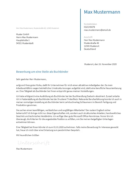 Anschreiben Buchbinder erstellen