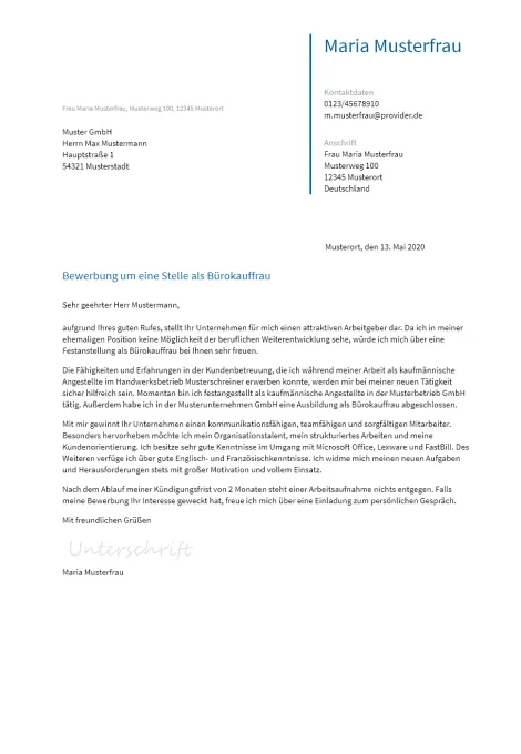 Anschreiben Buerokauffrau erstellen