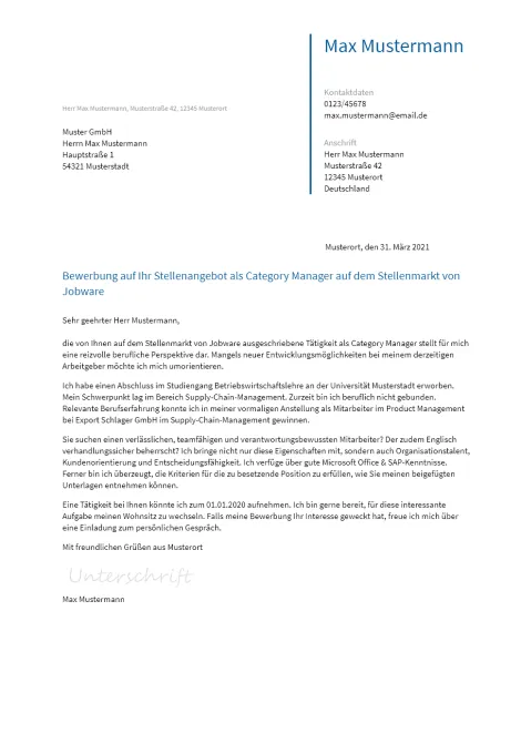 Anschreiben Category-Manager erstellen