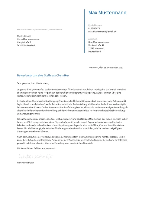 Anschreiben Chemiker erstellen
