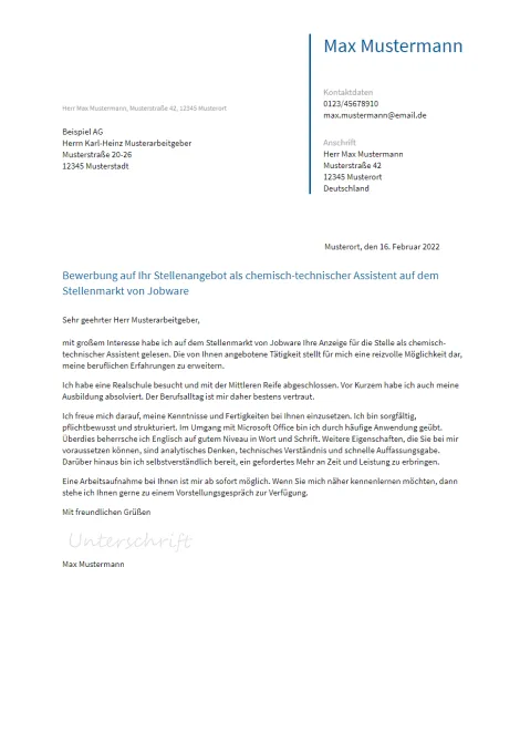 Anschreiben Chemisch-Technischer-Assistent erstellen