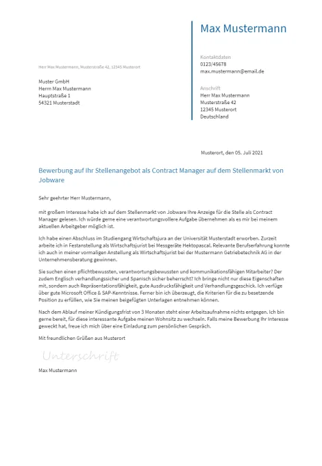 Anschreiben Contract-Manager erstellen