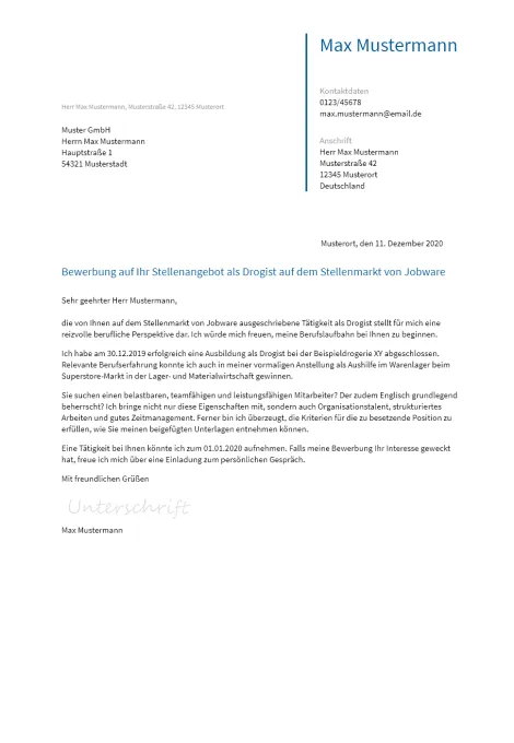 Anschreiben Drogist erstellen