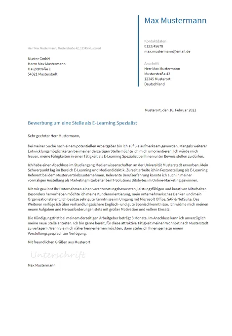 Anschreiben E-Learning-Spezialist erstellen