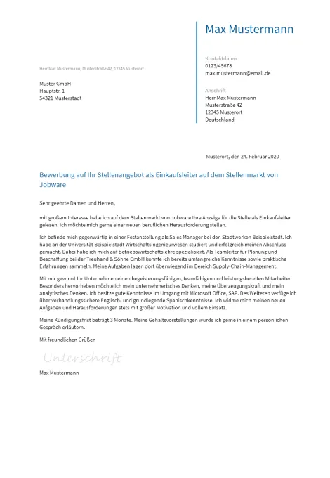 Anschreiben Einkaufsleiter erstellen