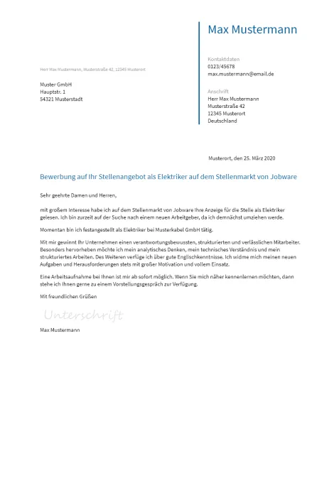 Anschreiben Elektriker erstellen