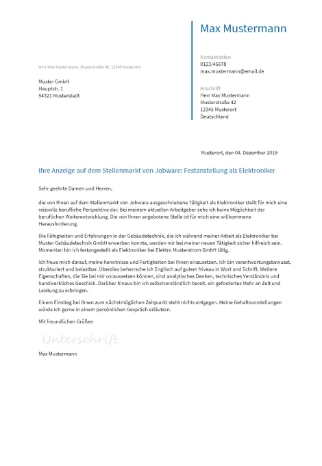 Anschreiben Elektroniker erstellen