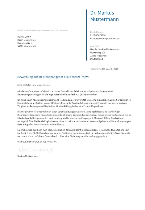 Anschreiben Facharzt erstellen